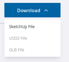 dropdown off of a download button with options for SketchUp, USDZ (grayed out), and GLB (grayed out) files